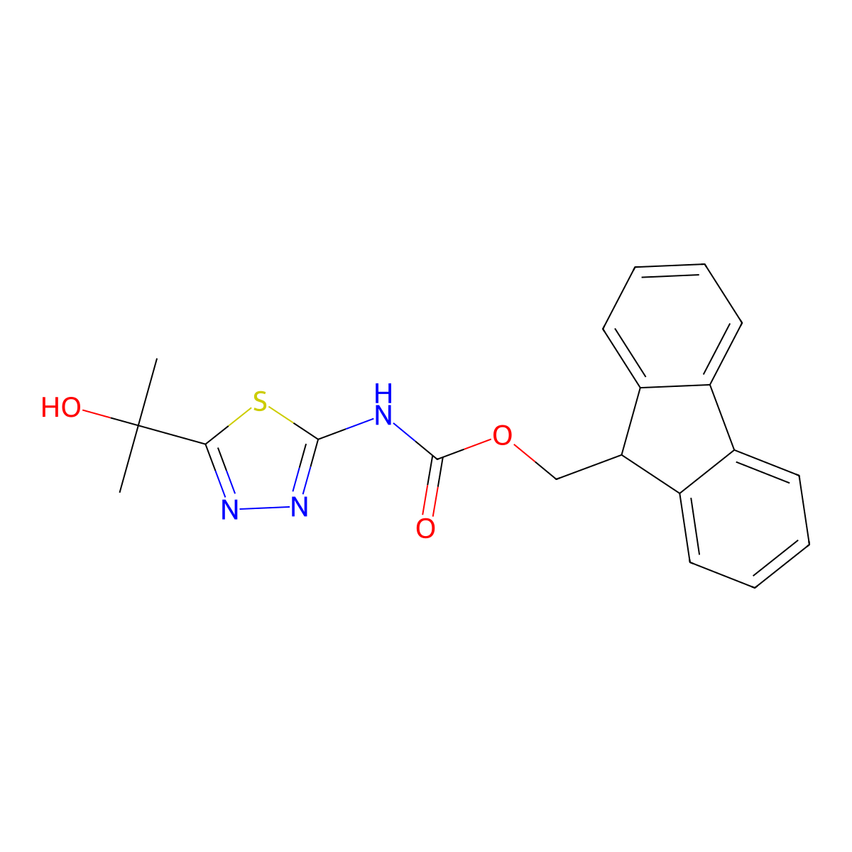 (9H-fluoren-9-yl)methyl N-[5-(2-hydroxypropan-2-yl)-1,3,4-thiadiazol-2-yl]carbamate molecular structure, CAS 2763994-67-6