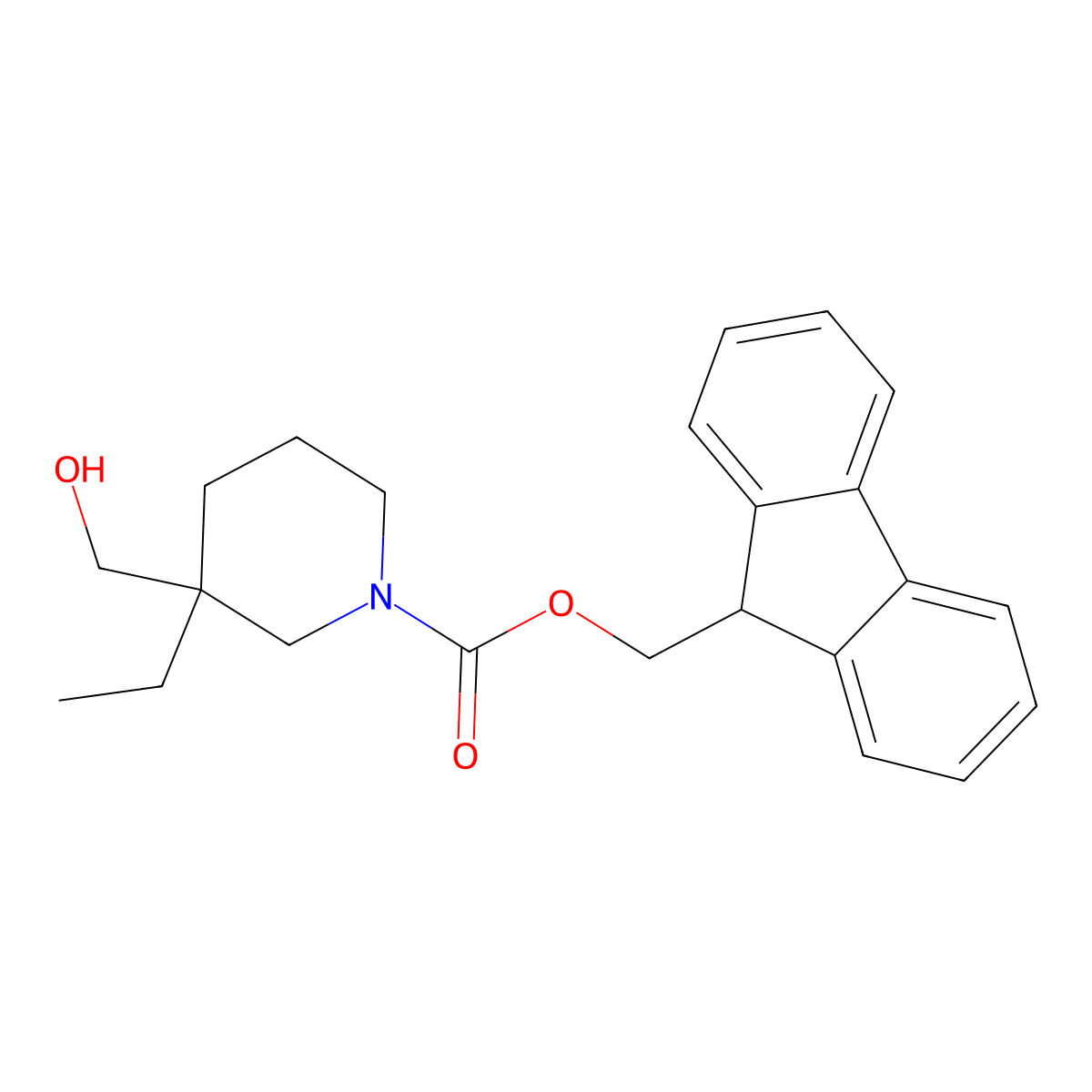 (9H-fluoren-9-yl)methyl 3-ethyl-3-(hydroxymethyl)piperidine-1-carboxylate molecular structure, CAS 2763994-72-3