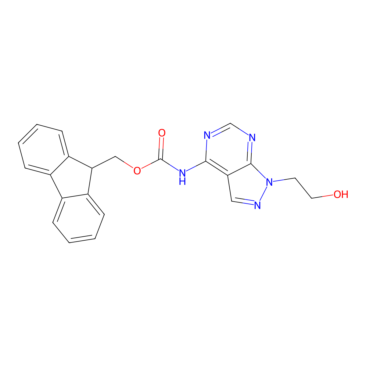 (9H-fluoren-9-yl)methyl N-[1-(2-hydroxyethyl)-1H-pyrazolo[3,4-d]pyrimidin-4-yl]carbamate molecular structure, CAS 2763997-62-0
