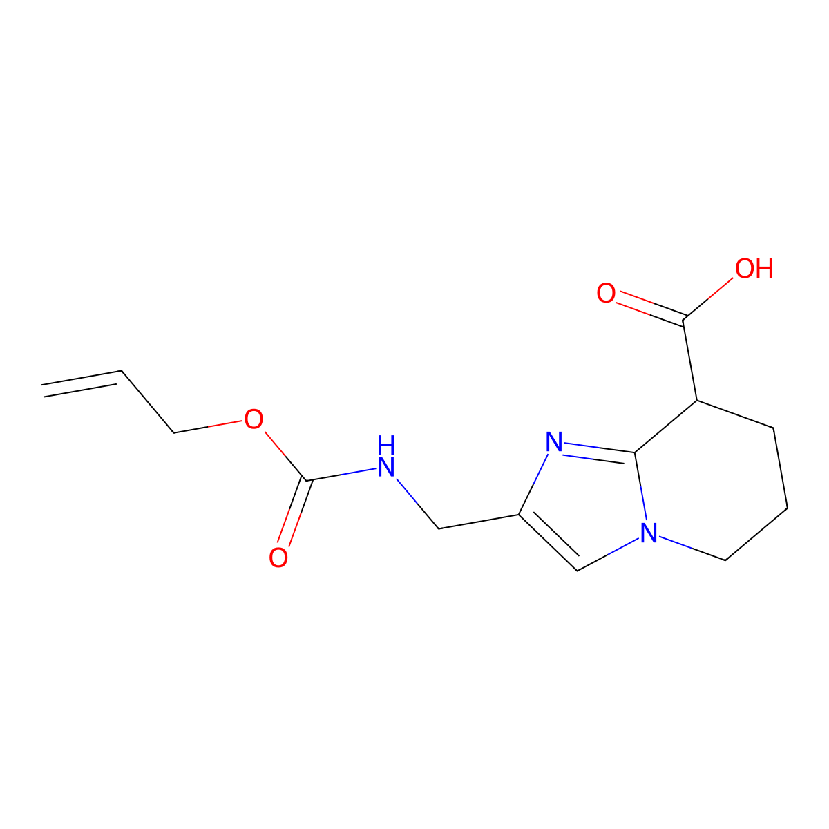 2-({[(prop-2-en-1-yloxy)carbonyl]amino}methyl)-5H,6H,7H,8H-imidazo[1,2-a]pyridine-8-carboxylic acid molecular structure, CAS 2763997-63-1