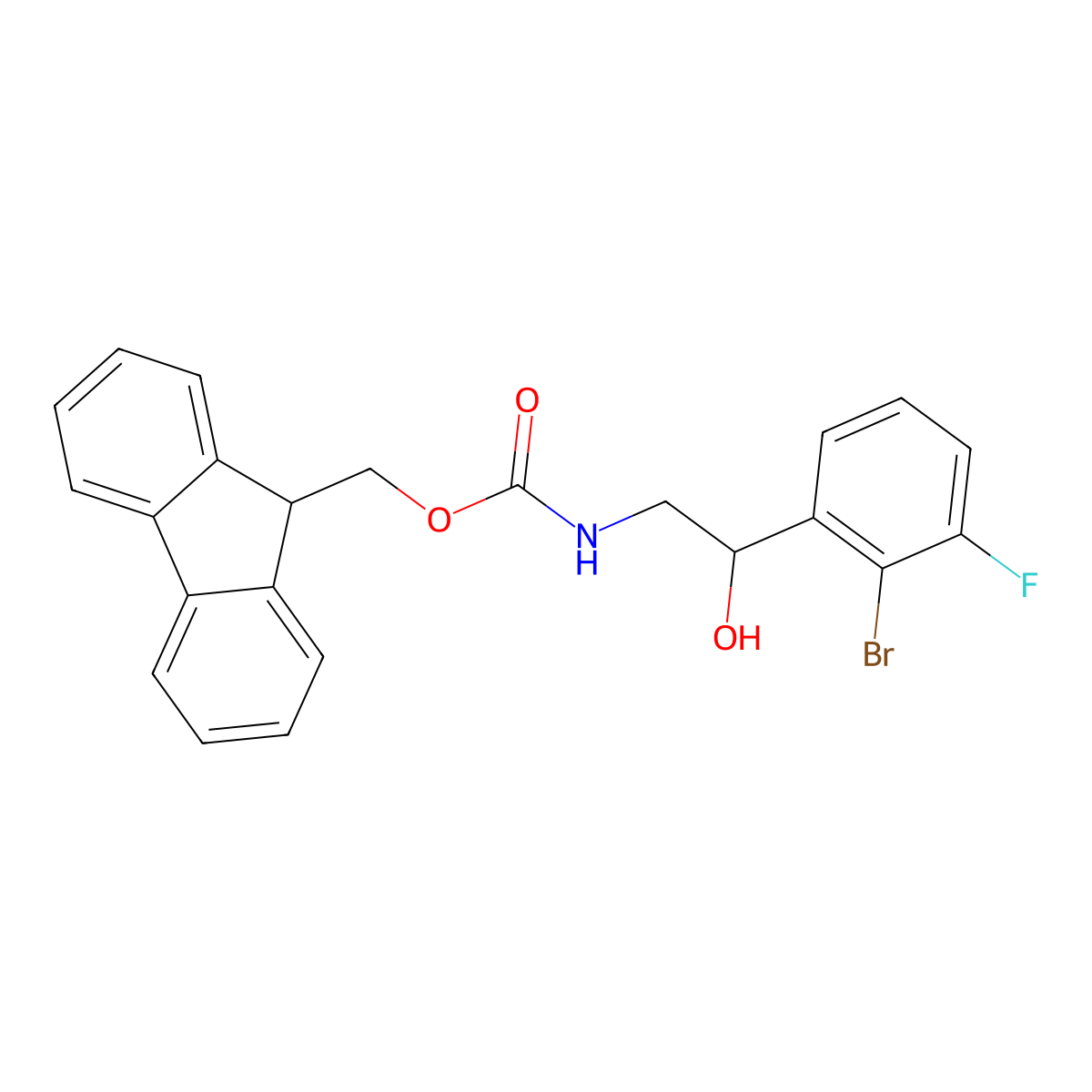 (9H-fluoren-9-yl)methyl N-[2-(2-bromo-3-fluorophenyl)-2-hydroxyethyl]carbamate molecular structure, CAS 2763997-68-6