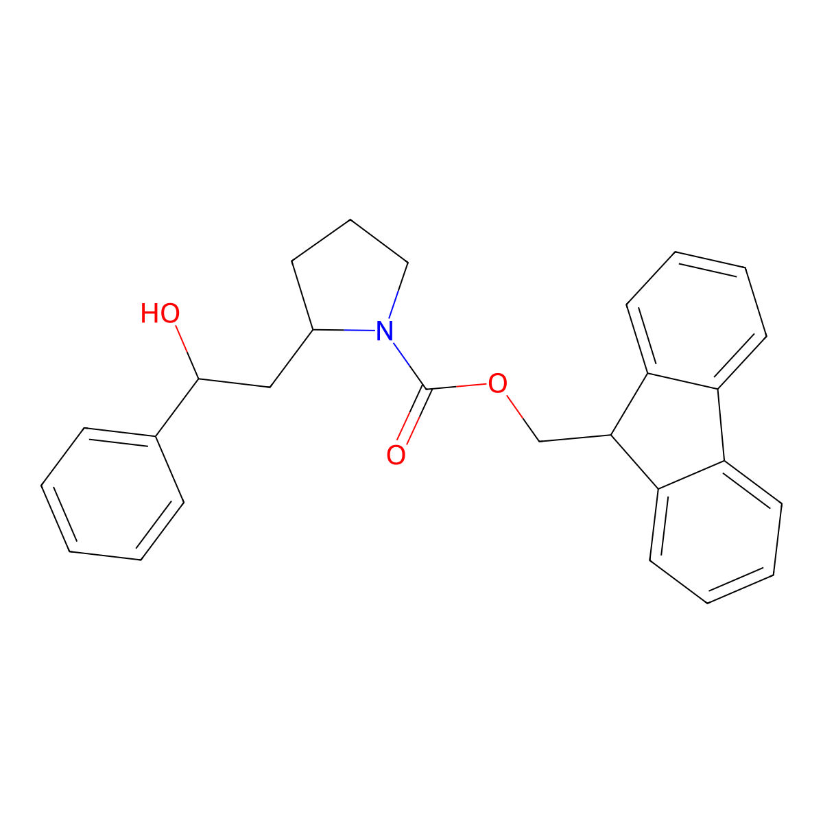 (9H-fluoren-9-yl)methyl 2-(2-hydroxy-2-phenylethyl)pyrrolidine-1-carboxylate molecular structure, CAS 2763997-70-0