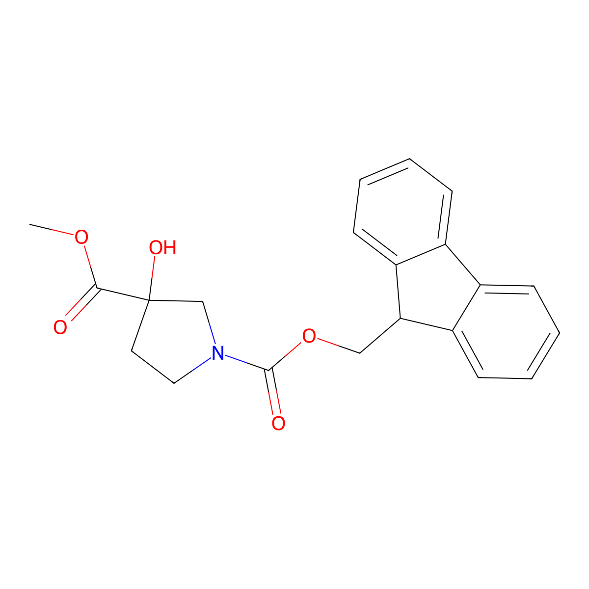 1-(9H-fluoren-9-yl)methyl 3-methyl 3-hydroxypyrrolidine-1,3-dicarboxylate molecular structure, CAS 2763997-75-5
