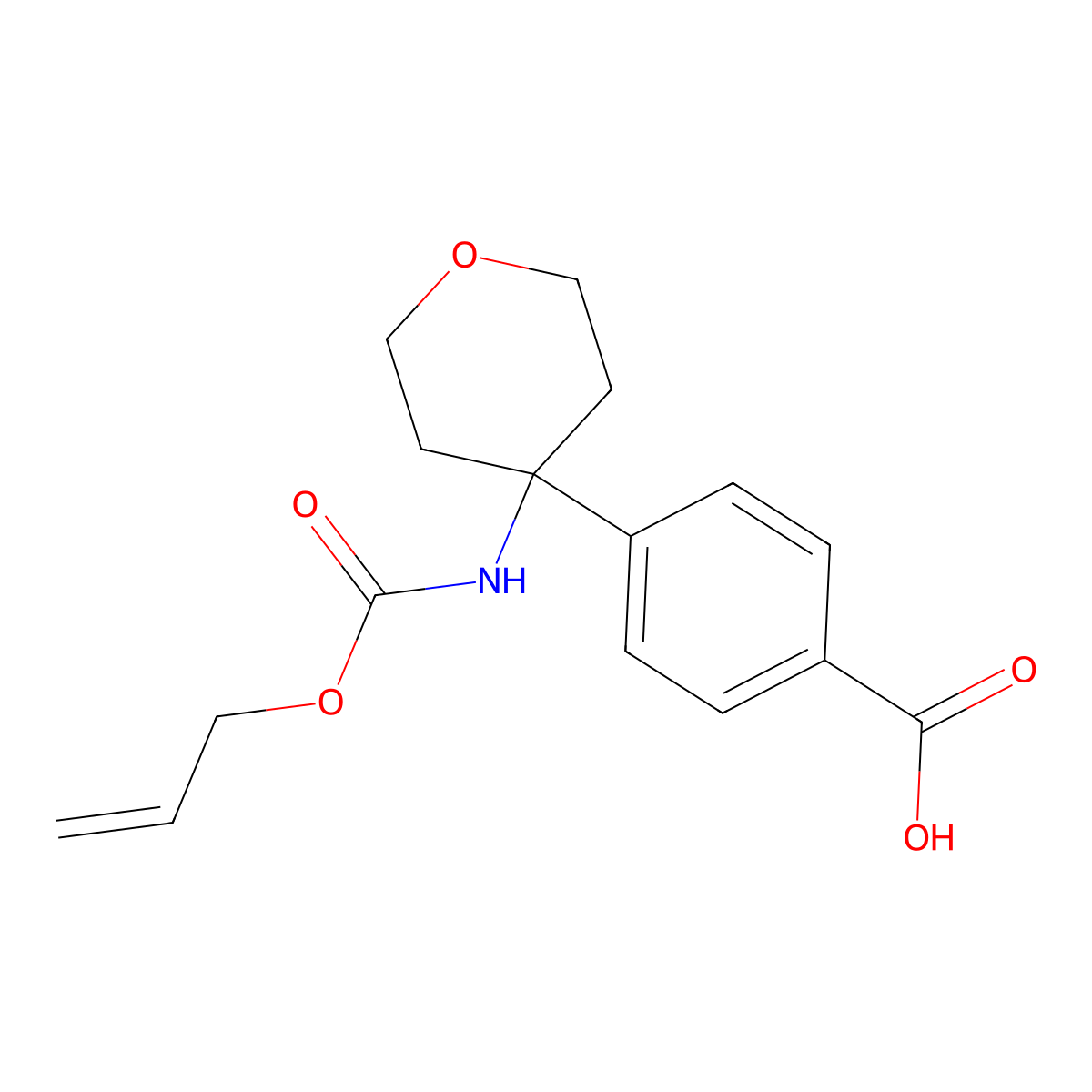 4-(4-{[(Prop-2-en-1-yloxy)carbonyl]amino}oxan-4-yl)benzoic acid molecular structure, CAS 2763997-76-6