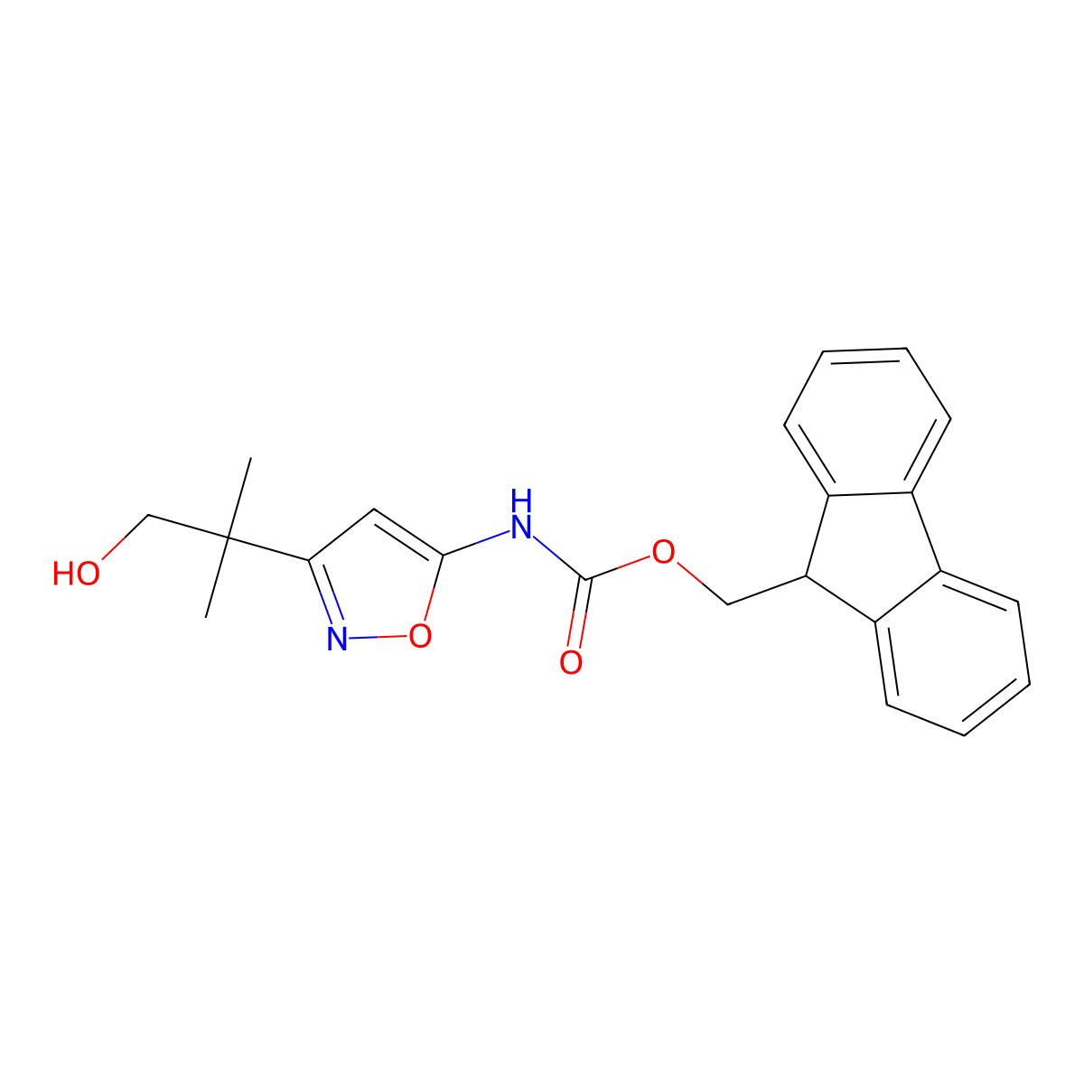 (9H-fluoren-9-yl)methyl N-[3-(1-hydroxy-2-methylpropan-2-yl)-1,2-oxazol-5-yl]carbamate molecular structure, CAS 2763997-80-2