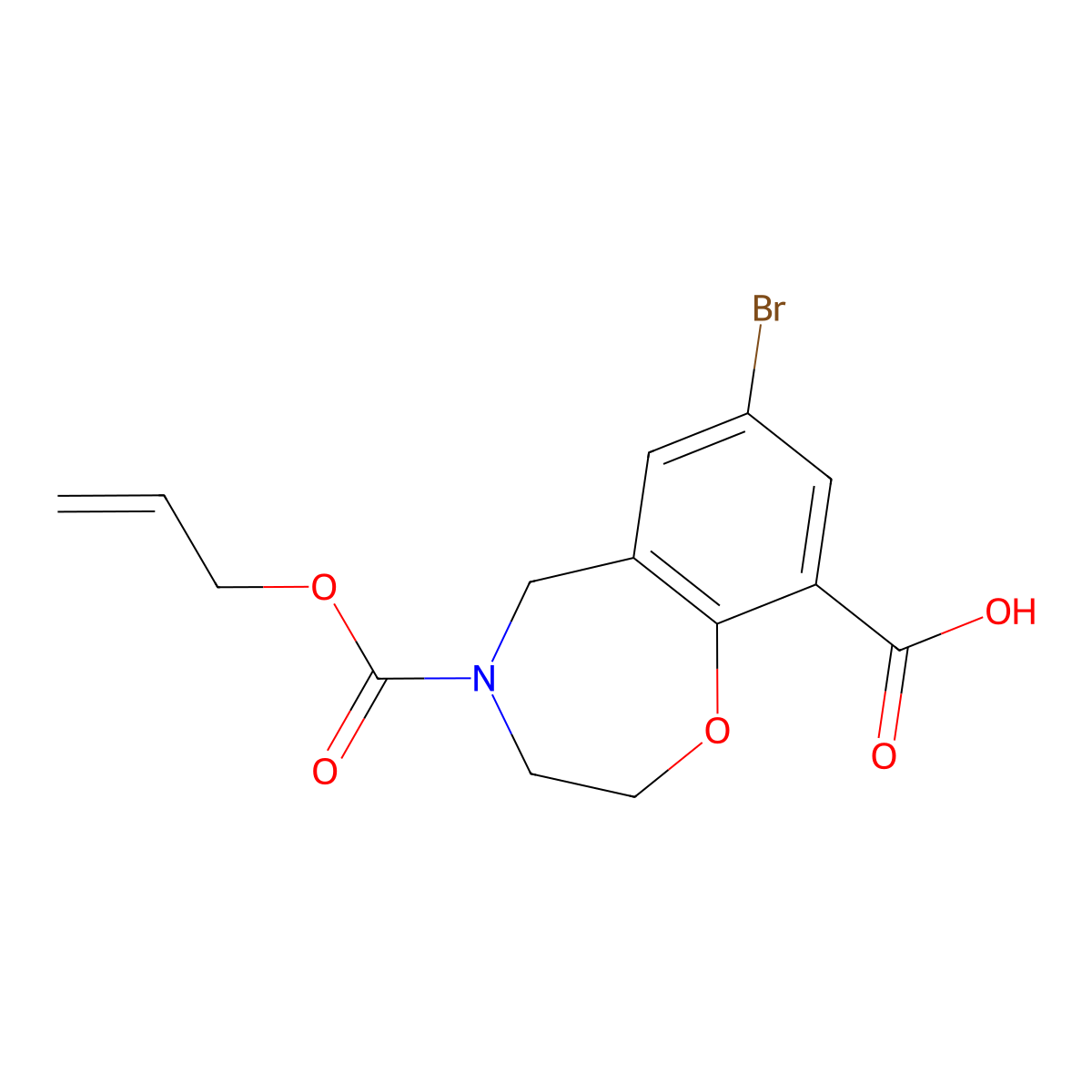 7-Bromo-4-[(prop-2-en-1-yloxy)carbonyl]-2,3,4,5-tetrahydro-1,4-benzoxazepine-9-carboxylic acid molecular structure, CAS 2763997-83-5