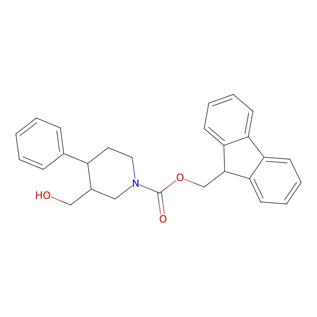 rac-(9H-fluoren-9-yl)methyl (3R,4R)-3-(hydroxymethyl)-4-phenylpiperidine-1-carboxylate molecular structure, CAS 2763997-92-6