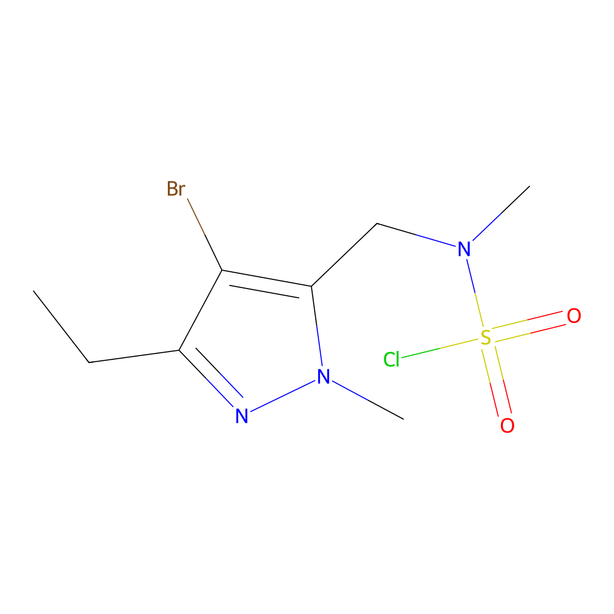N-[(4-bromo-3-ethyl-1-methyl-1H-pyrazol-5-yl)methyl]-N-methylsulfamoyl chloride molecular structure, CAS 2763998-02-1