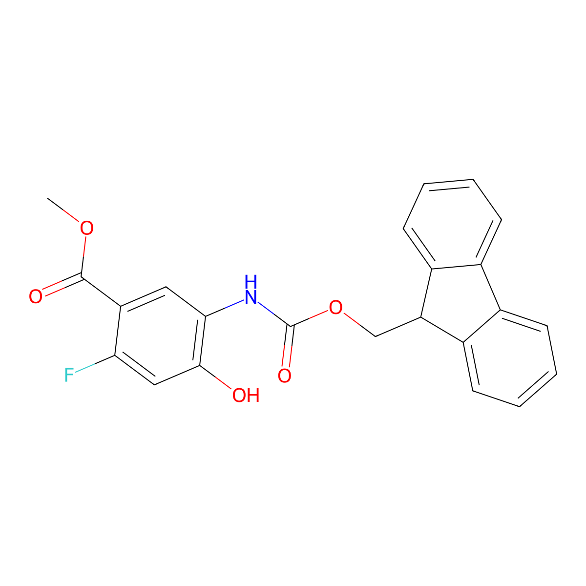 methyl 5-({[(9H-fluoren-9-yl)methoxy]carbonyl}amino)-2-fluoro-4-hydroxybenzoate molecular structure, CAS 2763998-11-2
