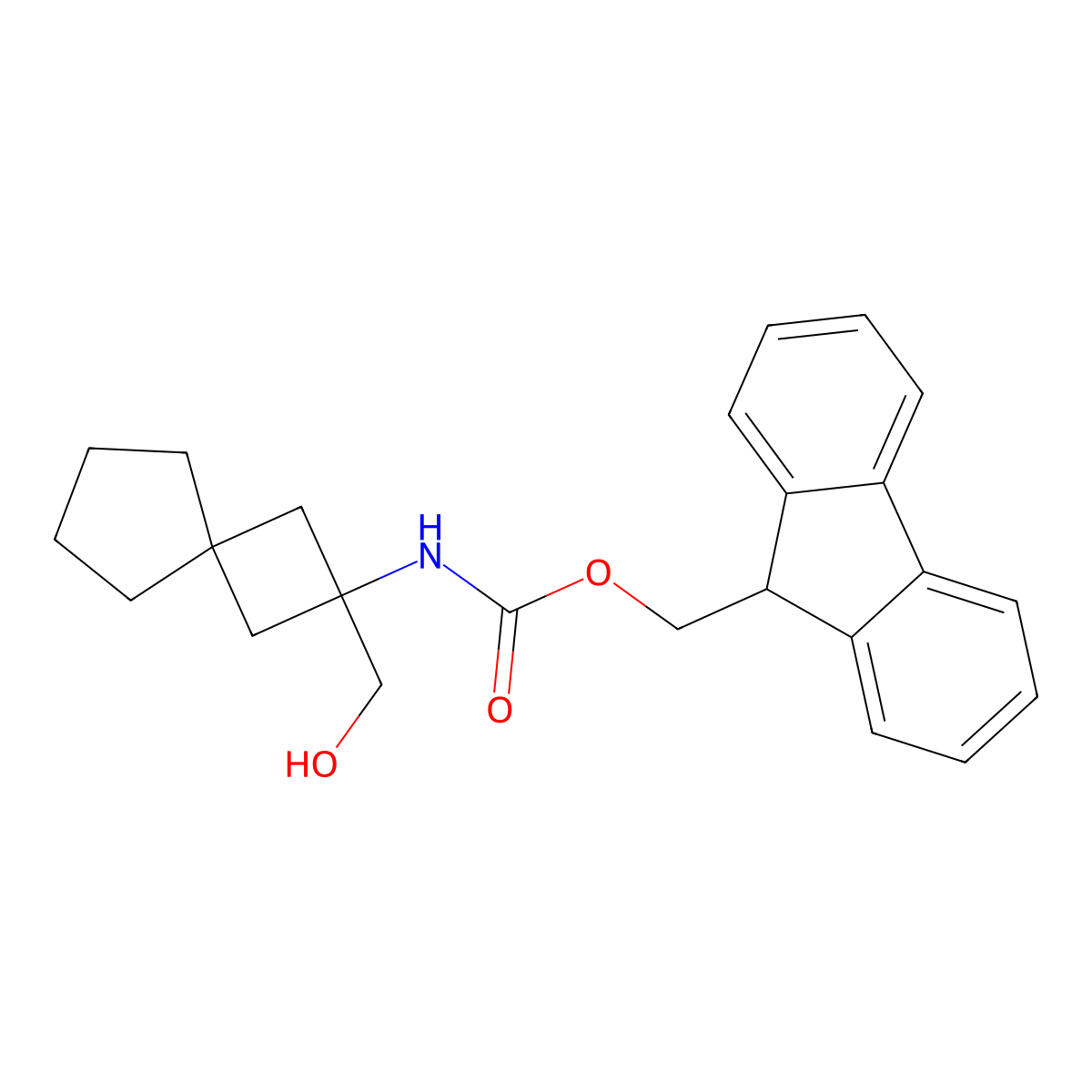 (9H-fluoren-9-yl)methyl N-[2-(hydroxymethyl)spiro[3.4]octan-2-yl]carbamate molecular structure, CAS 2763998-16-7