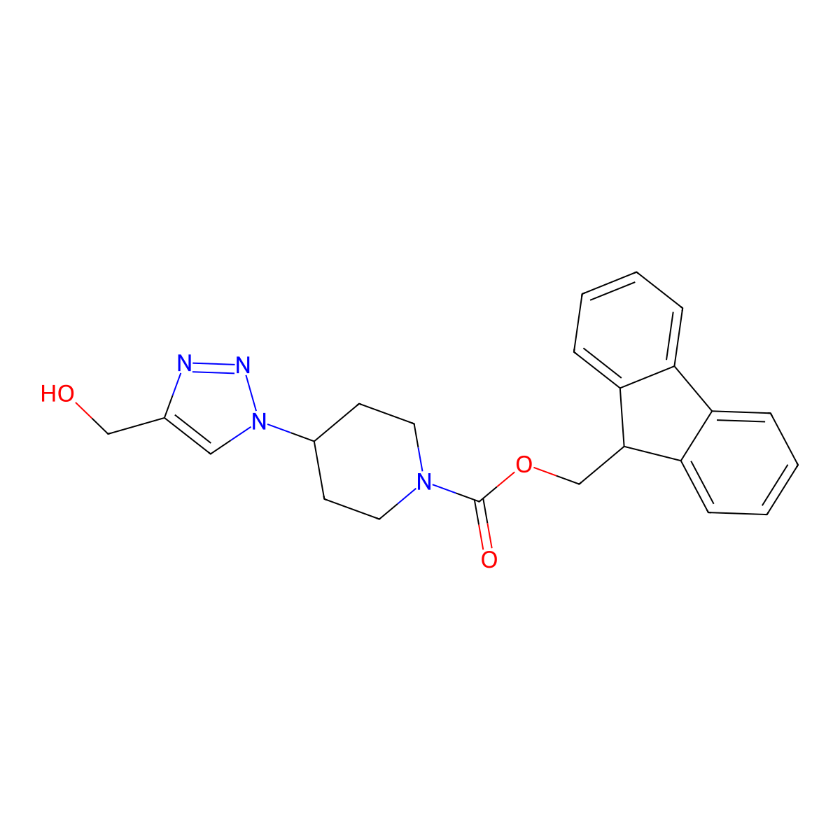 (9H-fluoren-9-yl)methyl 4-[4-(hydroxymethyl)-1H-1,2,3-triazol-1-yl]piperidine-1-carboxylate molecular structure, CAS 2763998-22-5
