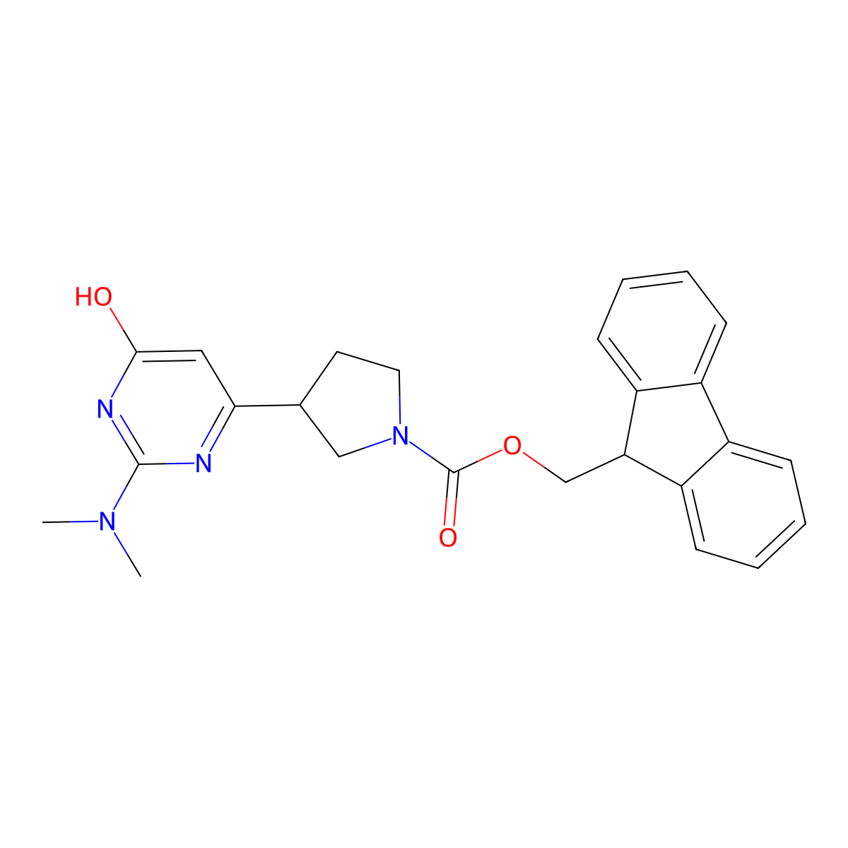(9H-fluoren-9-yl)methyl 3-[2-(dimethylamino)-6-hydroxypyrimidin-4-yl]pyrrolidine-1-carboxylate molecular structure, CAS 2763998-24-7