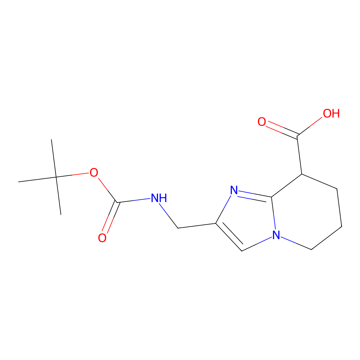 2-({[(tert-butoxy)carbonyl]amino}methyl)-5H,6H,7H,8H-imidazo[1,2-a]pyridine-8-carboxylic acid molecular structure, CAS 2763998-32-7