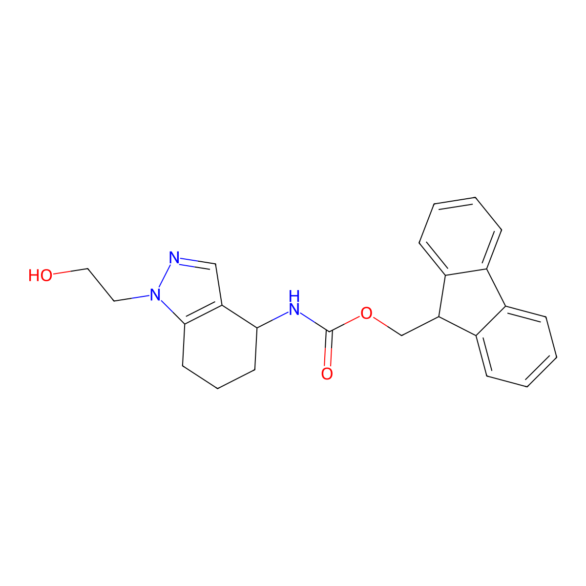 (9H-fluoren-9-yl)methyl N-[1-(2-hydroxyethyl)-4,5,6,7-tetrahydro-1H-indazol-4-yl]carbamate molecular structure, CAS 2763998-52-1