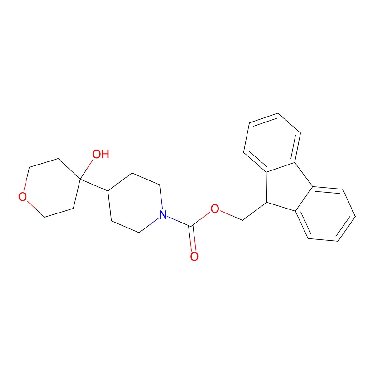 (9H-fluoren-9-yl)methyl 4-(4-hydroxyoxan-4-yl)piperidine-1-carboxylate molecular structure, CAS 2763998-75-8