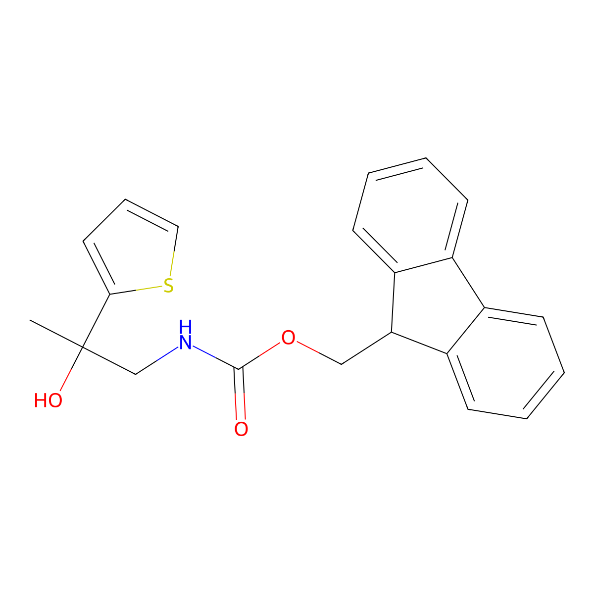 (9H-fluoren-9-yl)methyl N-[2-hydroxy-2-(thiophen-2-yl)propyl]carbamate molecular structure, CAS 2763998-85-0
