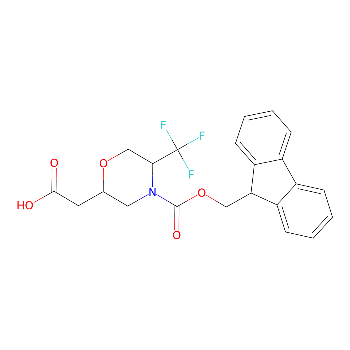 2-(4-{[(9H-fluoren-9-yl)methoxy]carbonyl}-5-(trifluoromethyl)morpholin-2-yl)acetic acid molecular structure, CAS 2763998-88-3