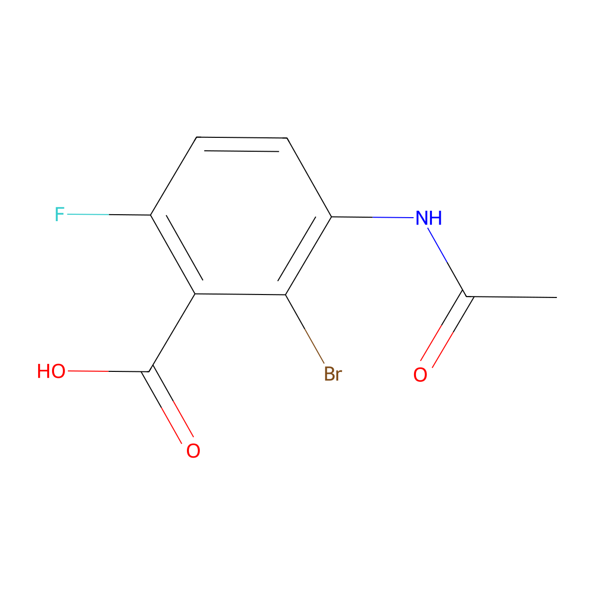 2-Bromo-3-acetamido-6-fluorobenzoic acid molecular structure, CAS 2763998-94-1
