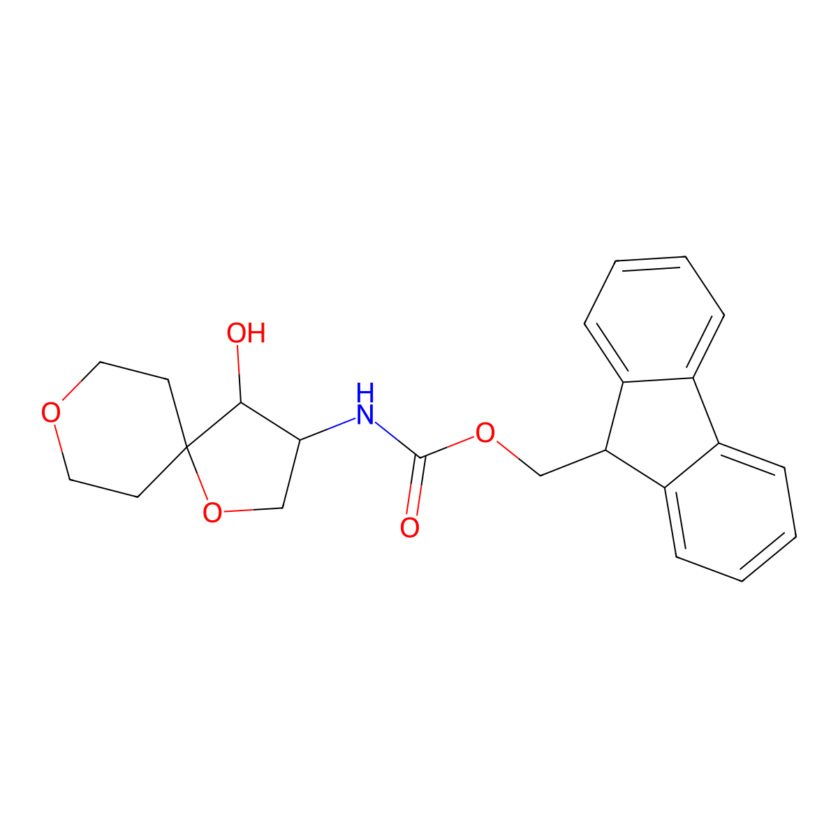 rac-(9H-fluoren-9-yl)methyl N-[(3R,4S)-4-hydroxy-1,8-dioxaspiro[4.5]decan-3-yl]carbamate molecular structure, CAS 2763998-99-6