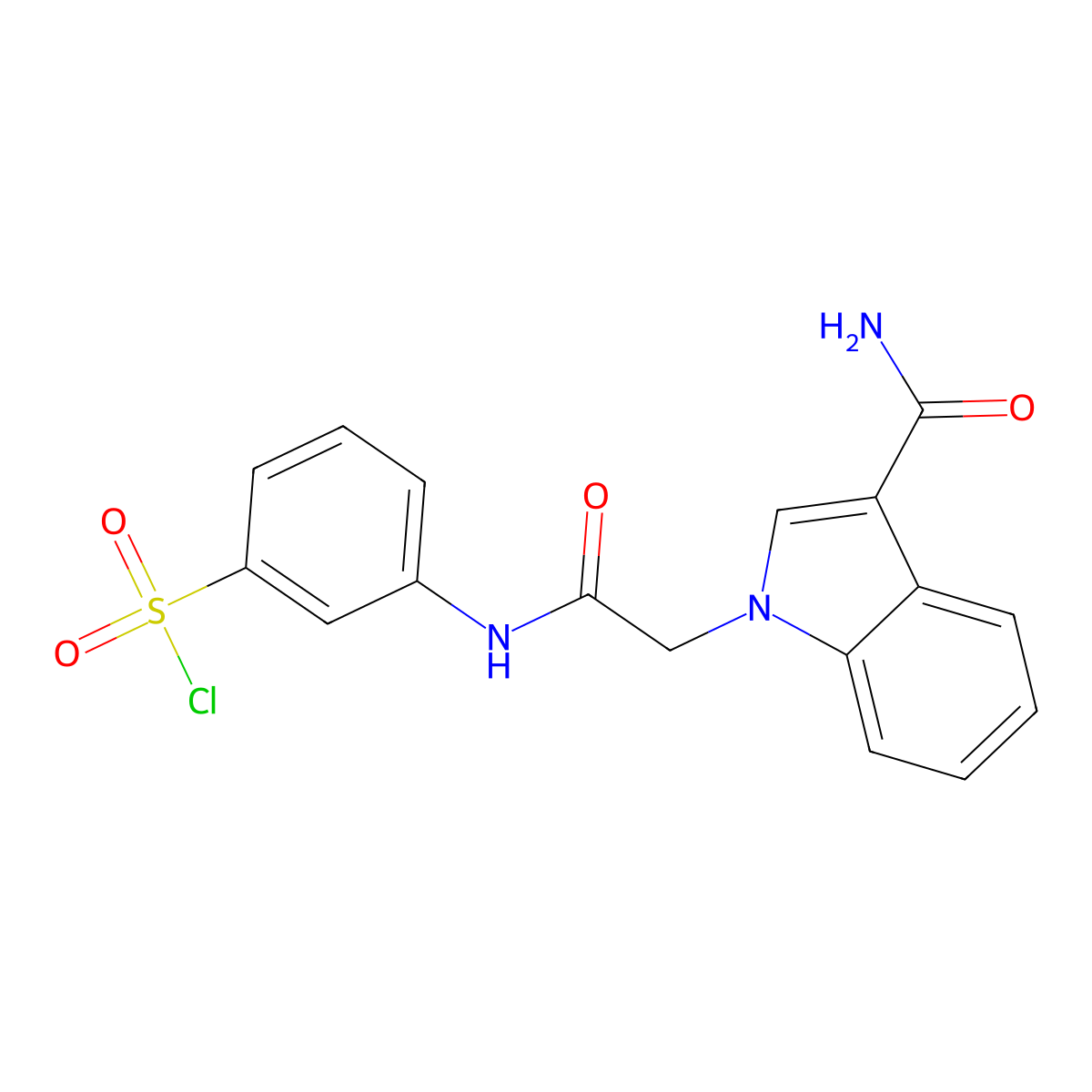 3-[2-(3-carbamoyl-1H-indol-1-yl)acetamido]benzene-1-sulfonyl chloride molecular structure, CAS 2763999-00-2