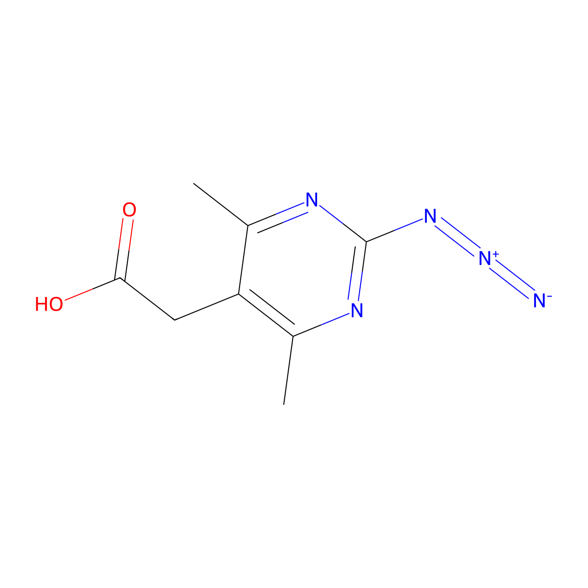 2-(2-Azido-4,6-dimethylpyrimidin-5-yl)acetic acid molecular structure, CAS 2763999-03-5
