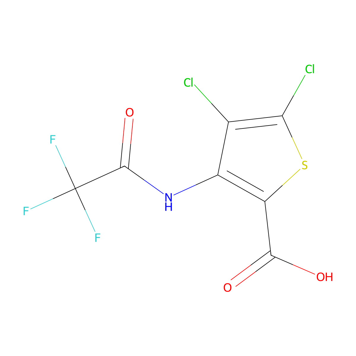 4,5-Dichloro-3-(2,2,2-trifluoroacetamido)thiophene-2-carboxylic acid molecular structure, CAS 2763999-07-9