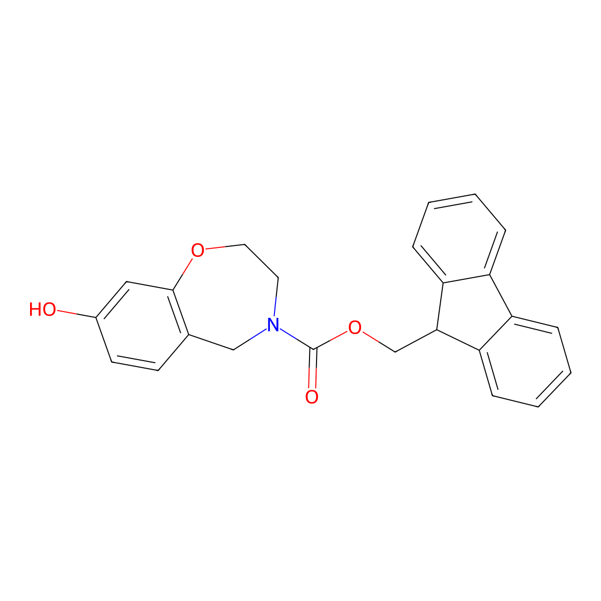 (9H-fluoren-9-yl)methyl 8-hydroxy-2,3,4,5-tetrahydro-1,4-benzoxazepine-4-carboxylate molecular structure, CAS 2763999-11-5