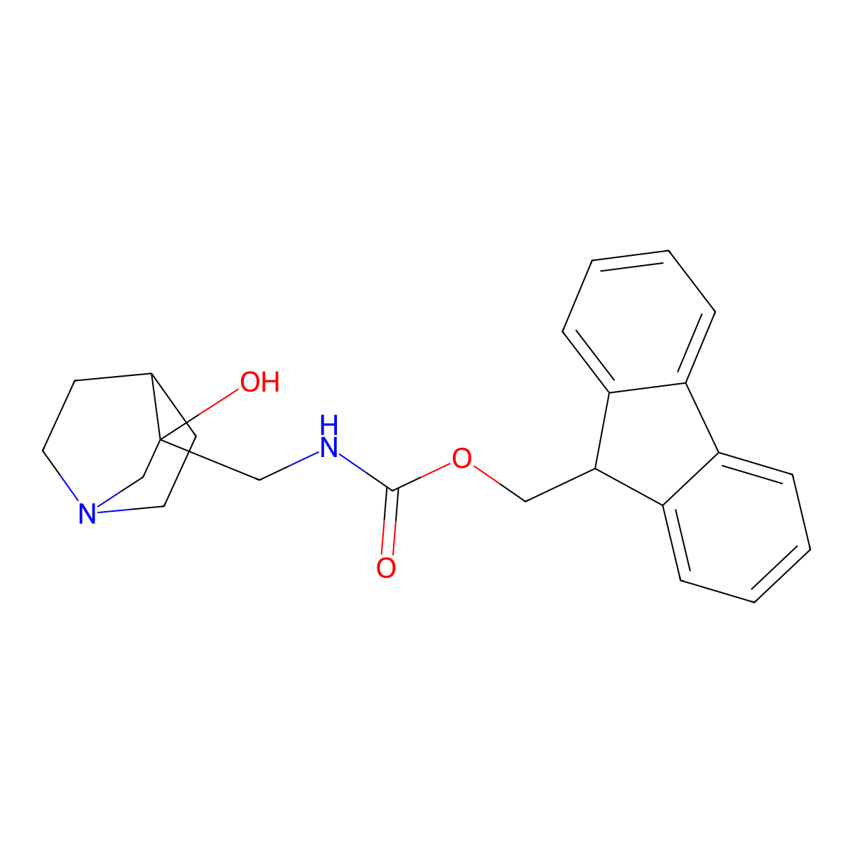 (9H-fluoren-9-yl)methyl N-({3-hydroxy-1-azabicyclo[2.2.2]octan-3-yl}methyl)carbamate molecular structure, CAS 2763999-24-0