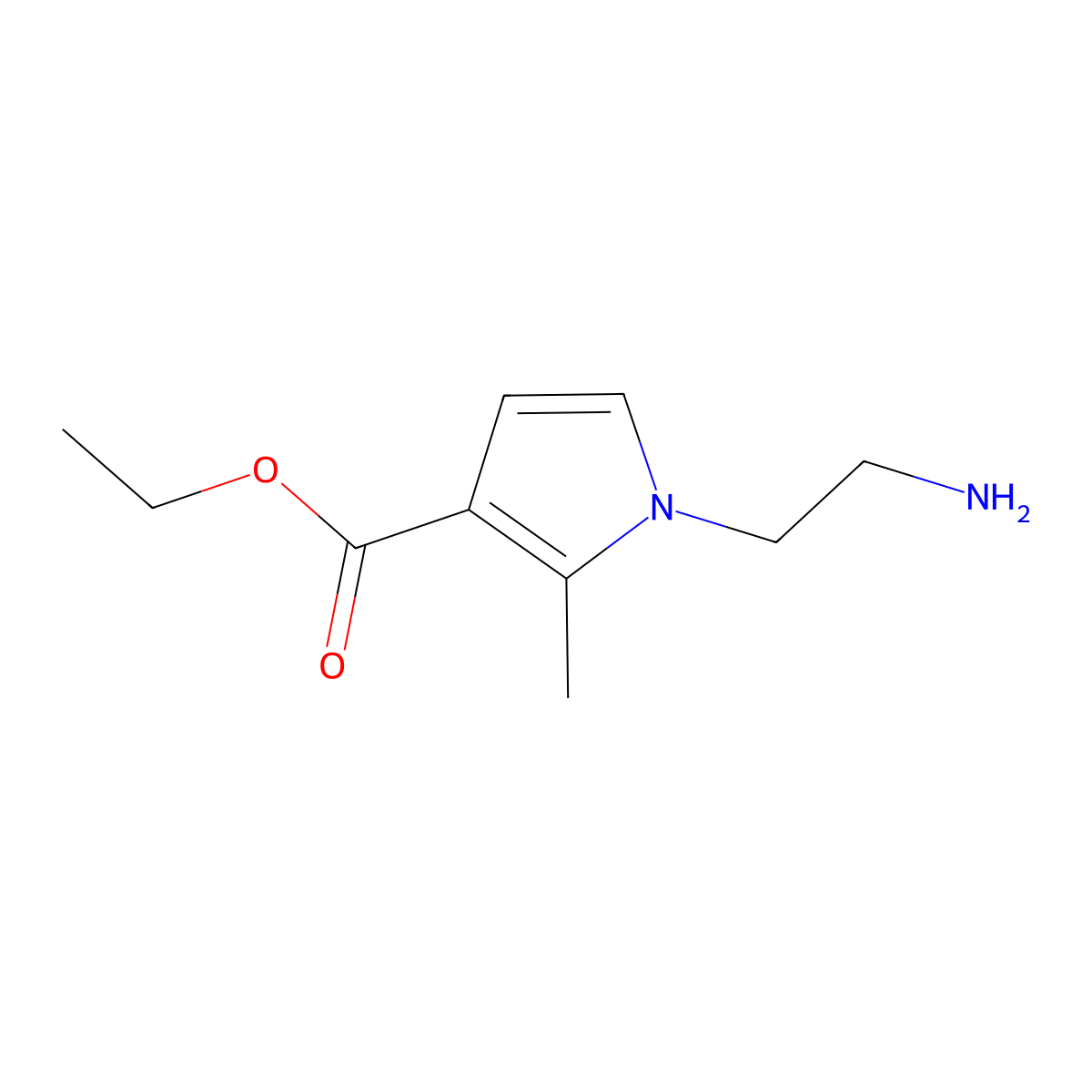 ethyl 1-(2-aminoethyl)-2-methyl-1H-pyrrole-3-carboxylate molecular structure, CAS 2763999-28-4