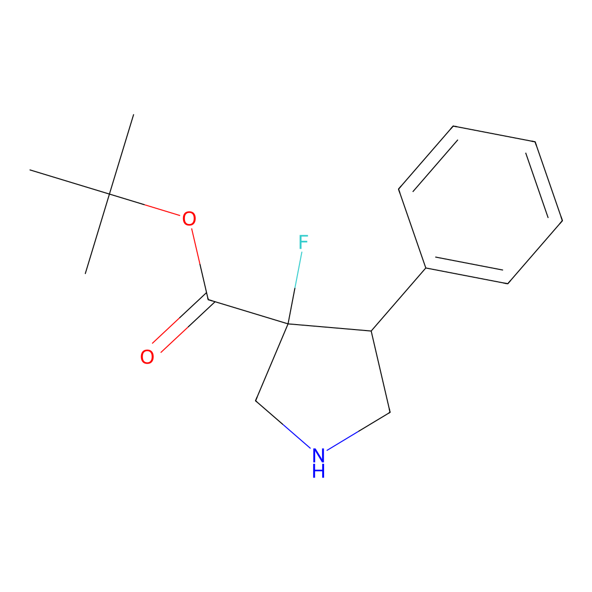 rac-tert-butyl (3R,4S)-3-fluoro-4-phenylpyrrolidine-3-carboxylate molecular structure, CAS 2763999-30-8