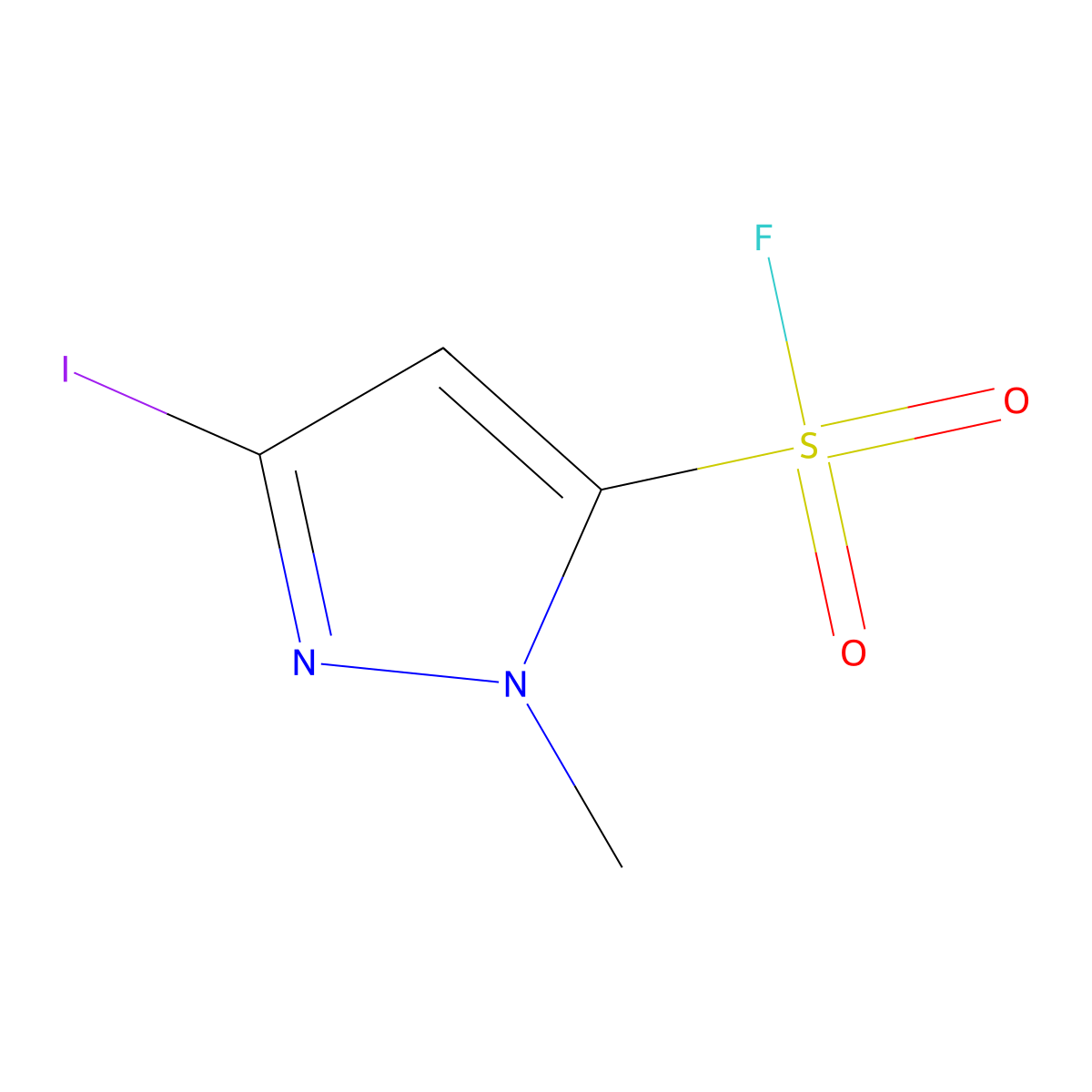 3-iodo-1-methyl-1H-pyrazole-5-sulfonyl fluoride molecular structure, CAS 2763999-43-3