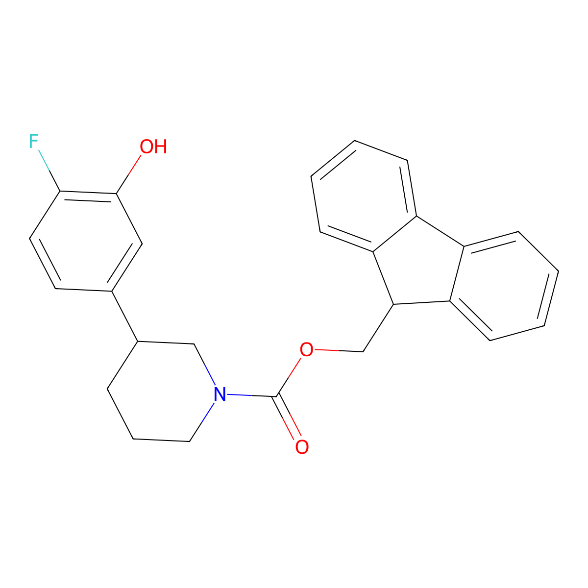 (9H-fluoren-9-yl)methyl 3-(4-fluoro-3-hydroxyphenyl)piperidine-1-carboxylate molecular structure, CAS 2763999-44-4