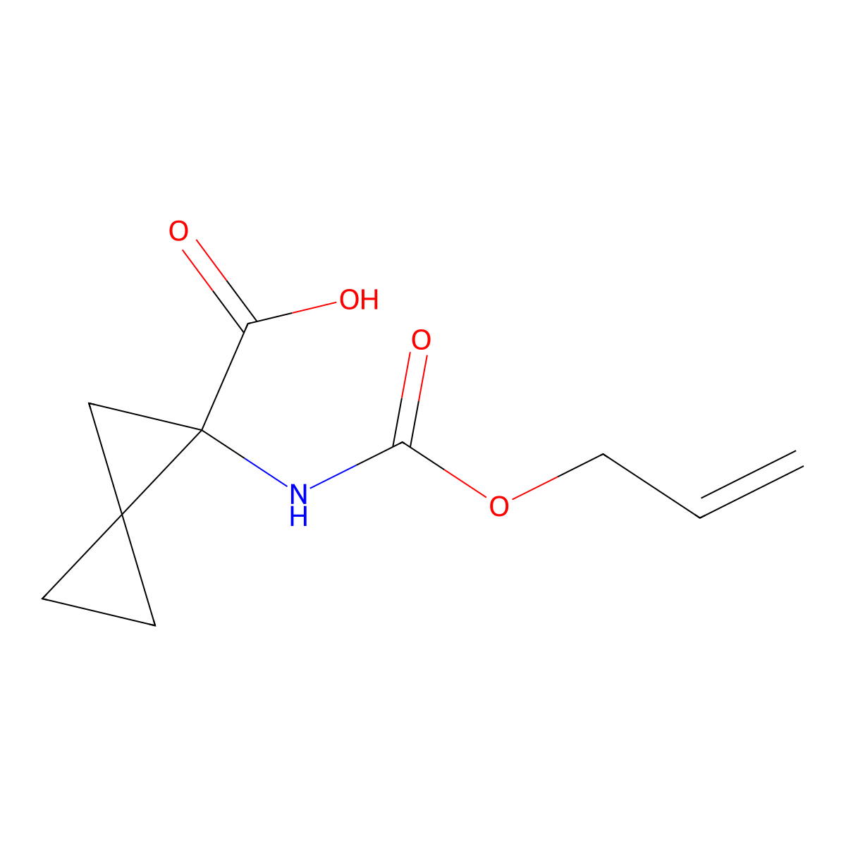 1-{[(Prop-2-en-1-yloxy)carbonyl]amino}spiro[2.2]pentane-1-carboxylic acid molecular structure, CAS 2763999-47-7