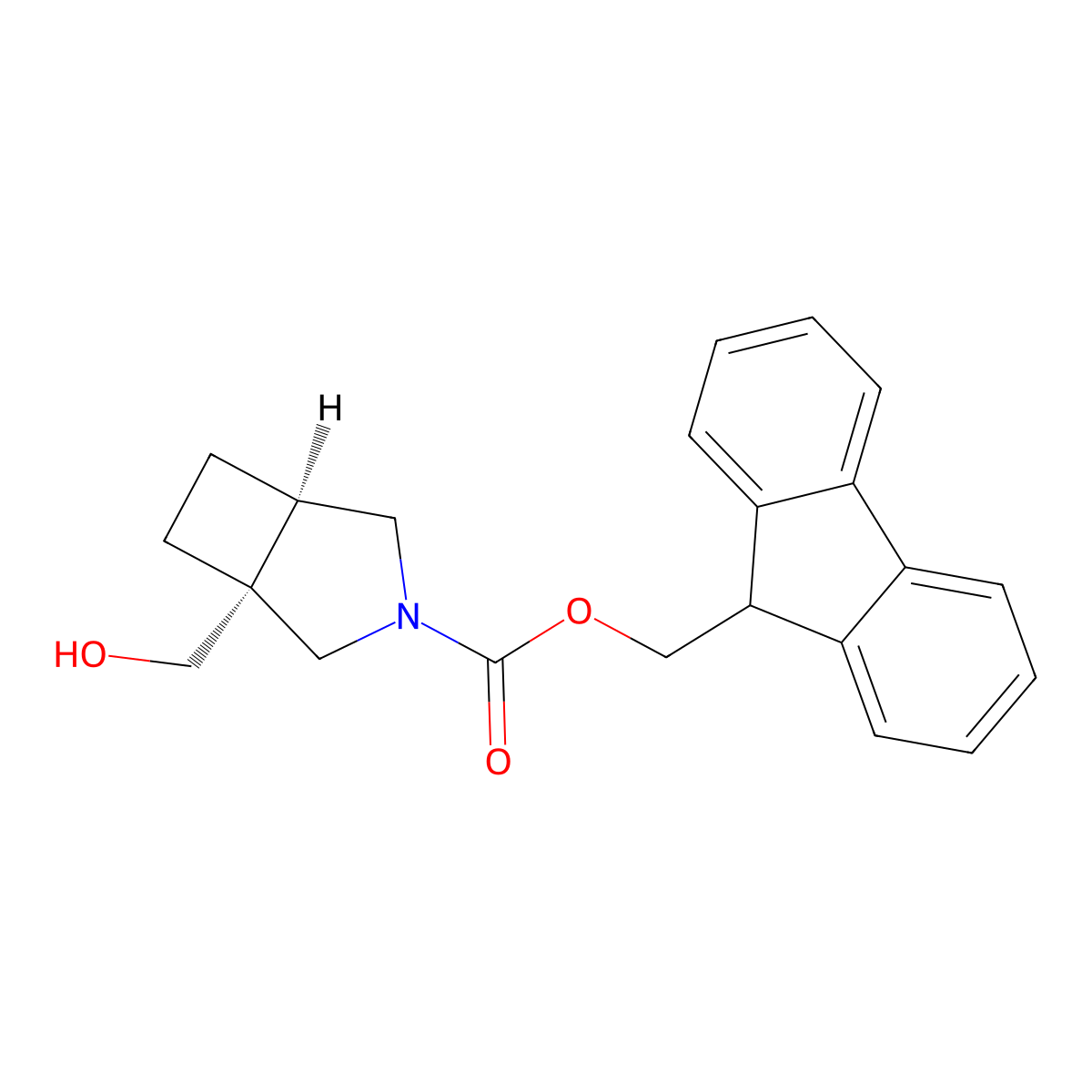 rac-(9H-fluoren-9-yl)methyl (1R,5R)-1-(hydroxymethyl)-3-azabicyclo[3.2.0]heptane-3-carboxylate molecular structure, CAS 2763999-52-4