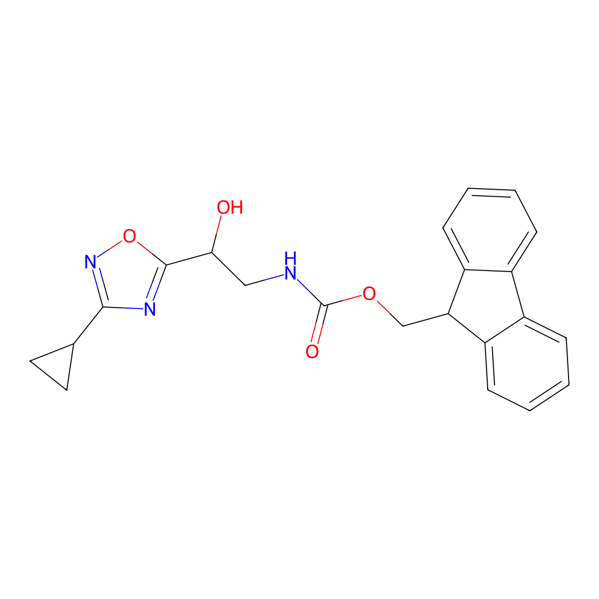 (9H-fluoren-9-yl)methyl N-[2-(3-cyclopropyl-1,2,4-oxadiazol-5-yl)-2-hydroxyethyl]carbamate molecular structure, CAS 2763999-56-8