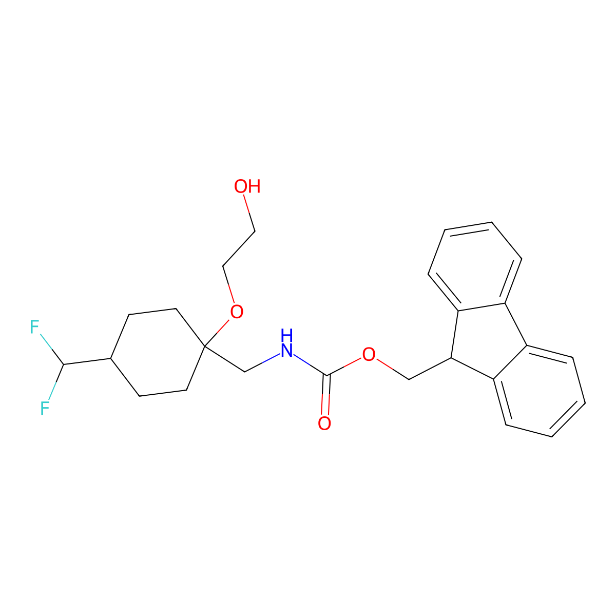 (9H-fluoren-9-yl)methyl N-{[4-(difluoromethyl)-1-(2-hydroxyethoxy)cyclohexyl]methyl}carbamate molecular structure, CAS 2763999-64-8