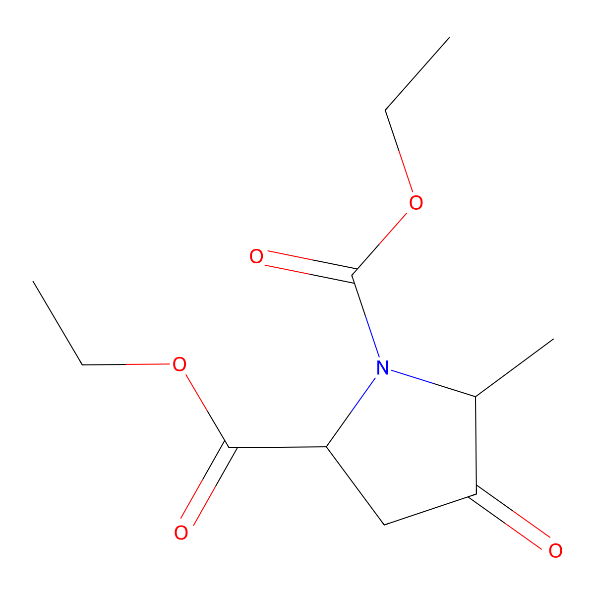 Diethyl 5-methyl-4-oxopyrrolidine-1,2-dicarboxylate molecular structure, CAS 2764-37-6
