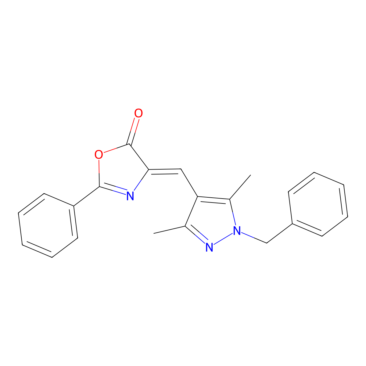 4-[[3,5-Dimethyl-1-(phenylmethyl)-1H-pyrazol-4-yl]methylene]-2-phenyl-5(4H)-oxazolone molecular structure, CAS 2764-61-6