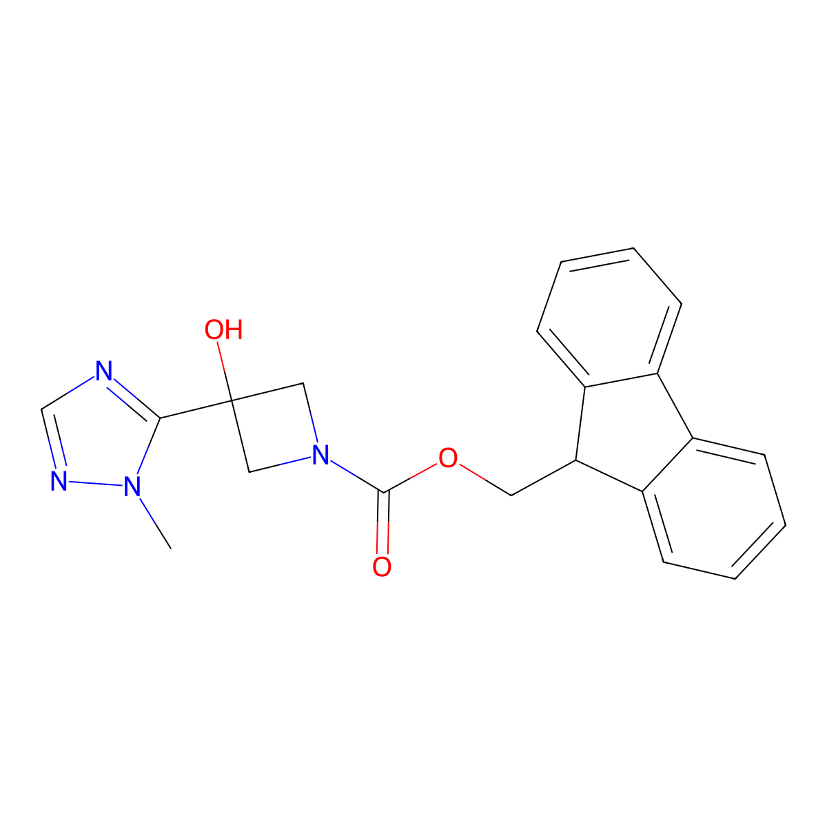 (9H-fluoren-9-yl)methyl 3-hydroxy-3-(1-methyl-1H-1,2,4-triazol-5-yl)azetidine-1-carboxylate molecular structure, CAS 2764000-00-0
