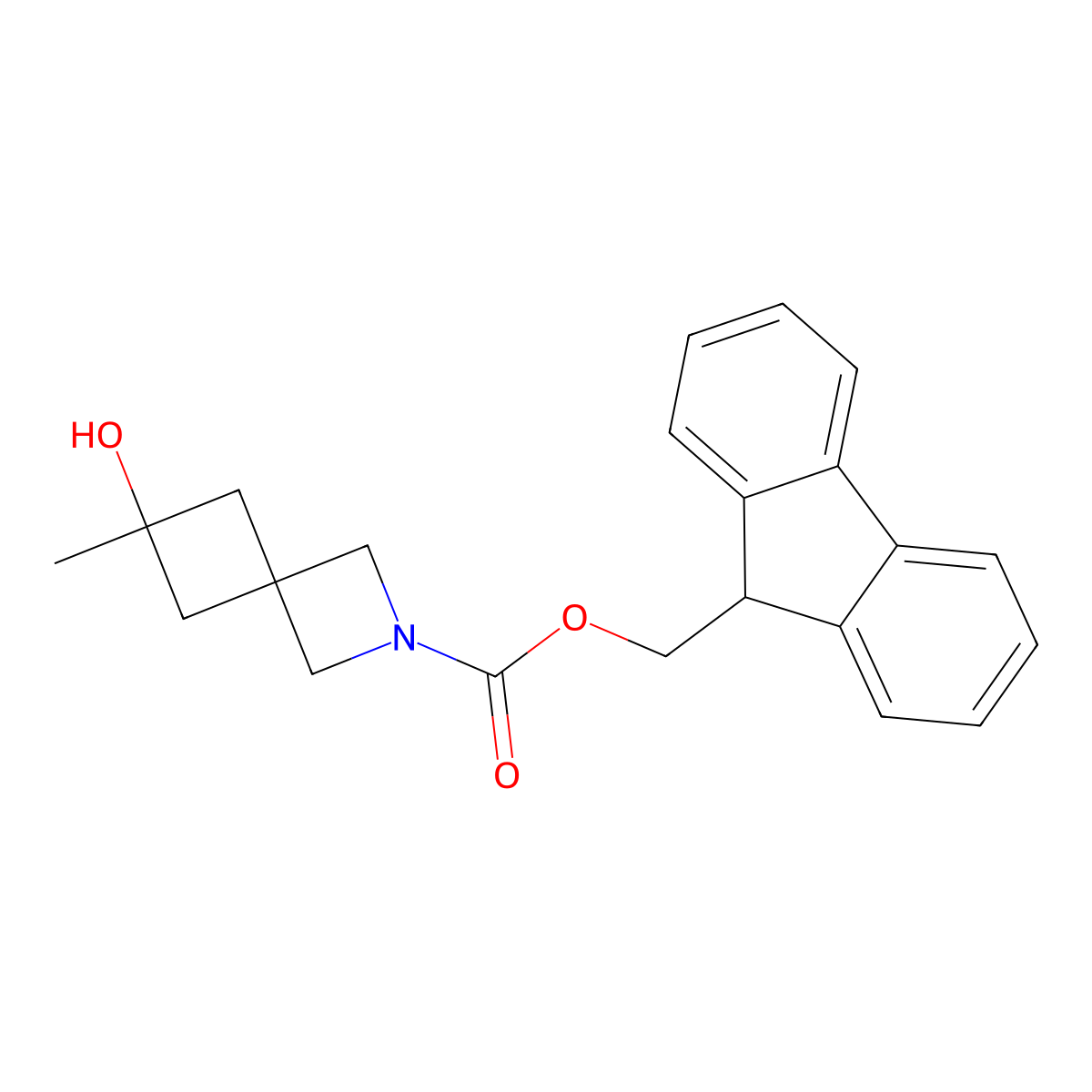 (9H-fluoren-9-yl)methyl 6-hydroxy-6-methyl-2-azaspiro[3.3]heptane-2-carboxylate molecular structure, CAS 2764000-04-4