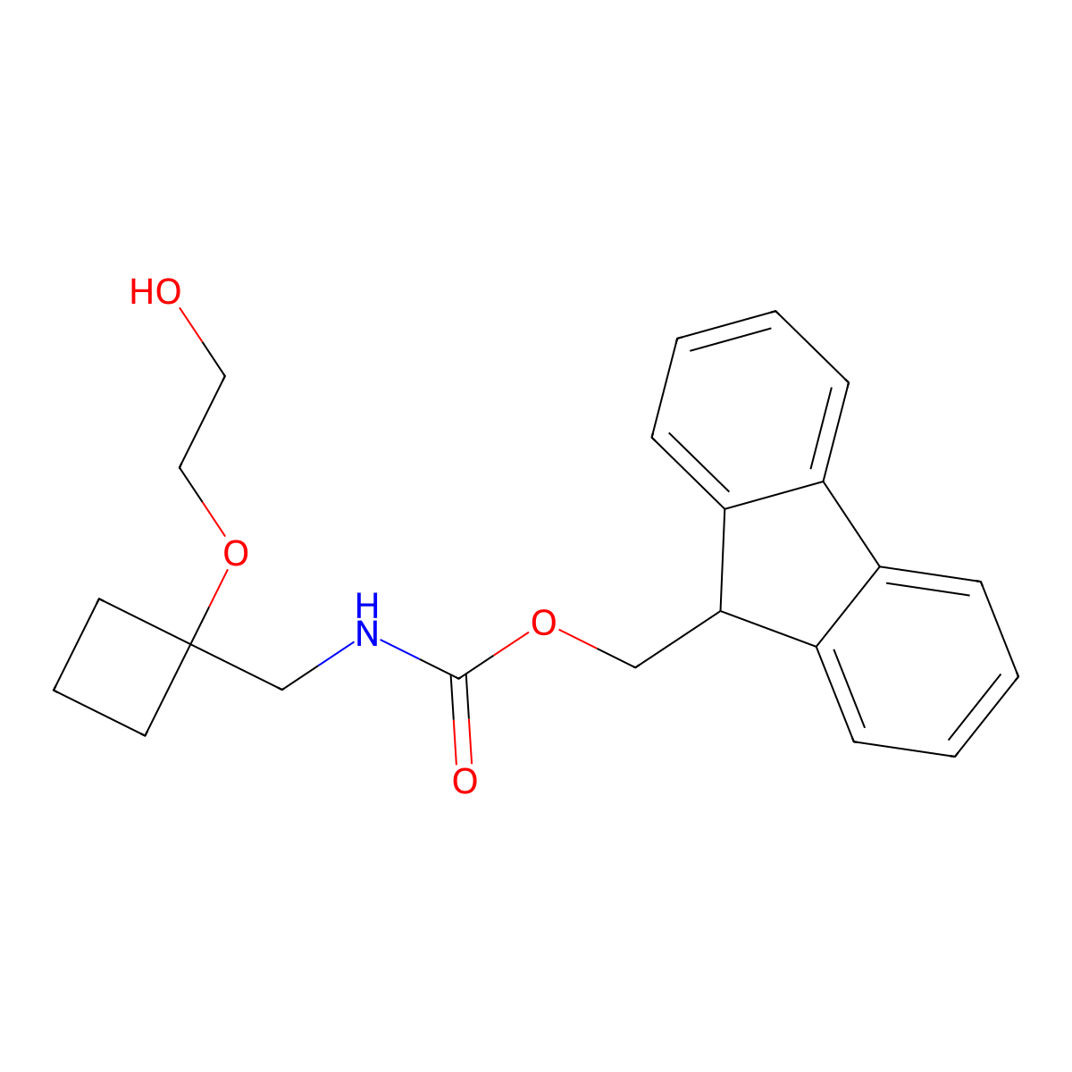 (9H-fluoren-9-yl)methyl N-{[1-(2-hydroxyethoxy)cyclobutyl]methyl}carbamate molecular structure, CAS 2764000-14-6