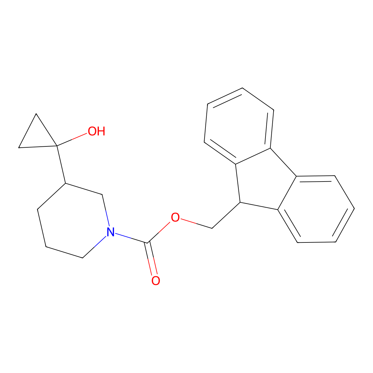 (9H-fluoren-9-yl)methyl 3-(1-hydroxycyclopropyl)piperidine-1-carboxylate molecular structure, CAS 2764000-16-8