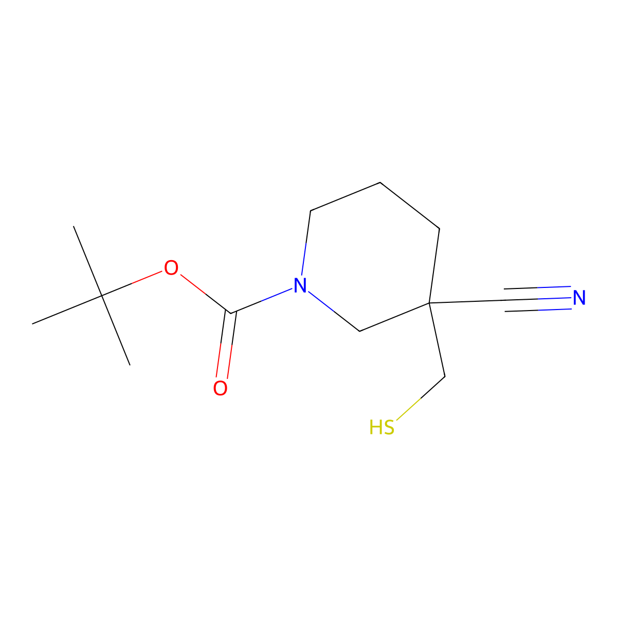 Tert-butyl 3-cyano-3-(sulfanylmethyl)piperidine-1-carboxylate molecular structure, CAS 2764000-35-1
