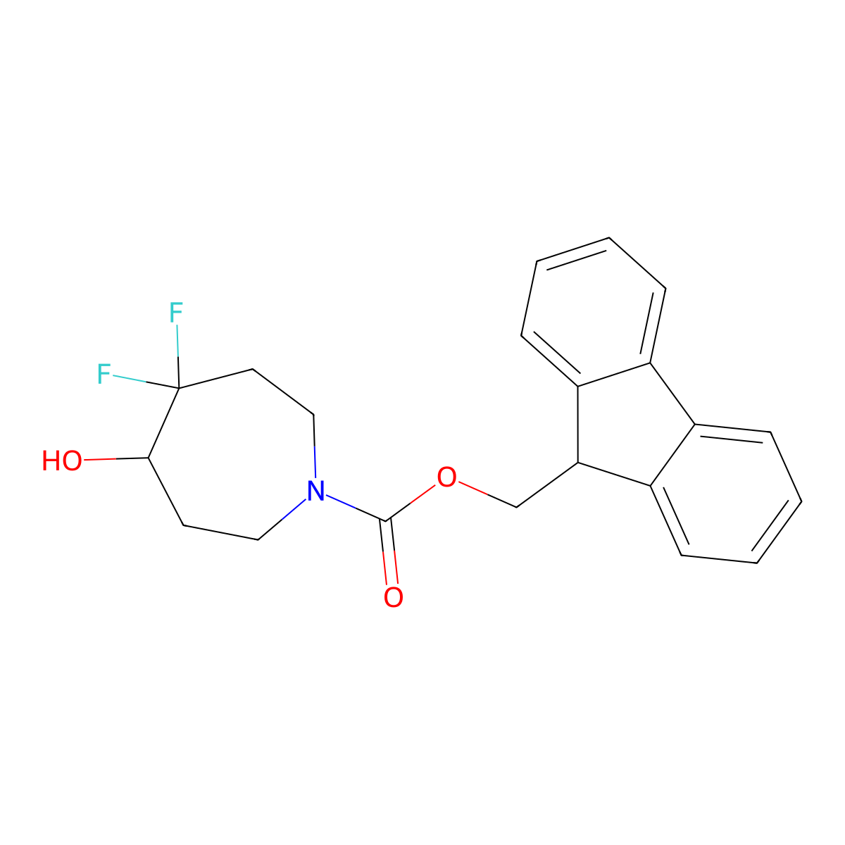 (9H-fluoren-9-yl)methyl 4,4-difluoro-5-hydroxyazepane-1-carboxylate molecular structure, CAS 2764000-36-2