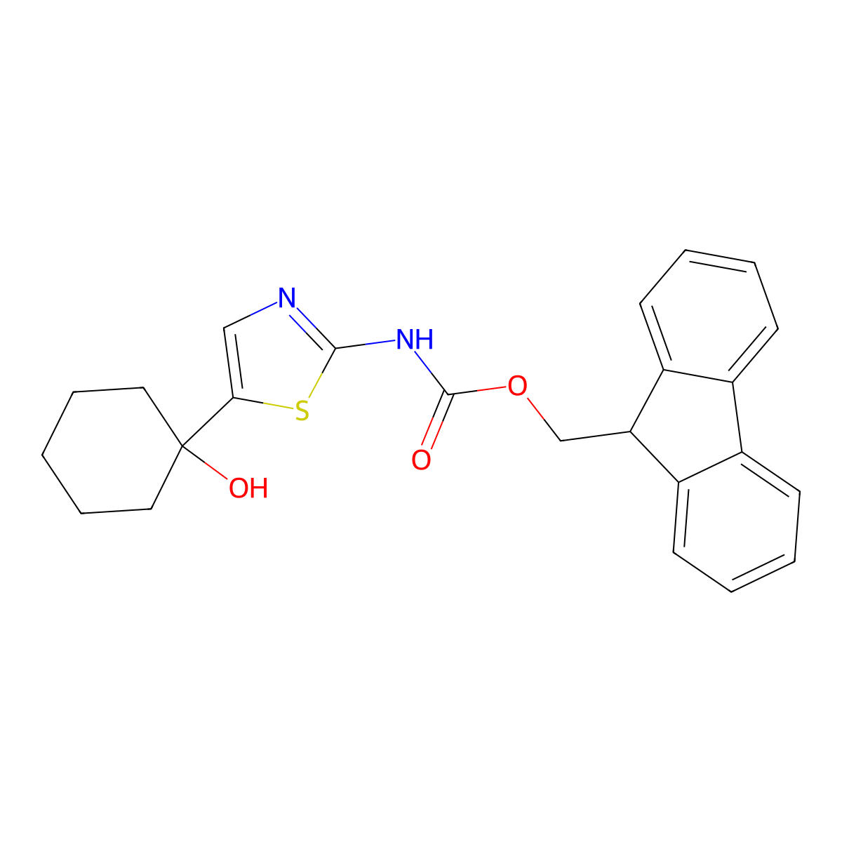 (9H-fluoren-9-yl)methyl N-[5-(1-hydroxycyclohexyl)-1,3-thiazol-2-yl]carbamate molecular structure, CAS 2764000-38-4