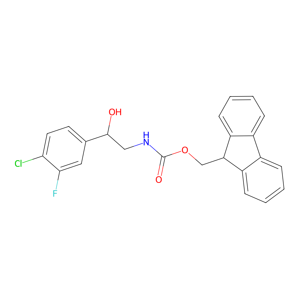 (9H-fluoren-9-yl)methyl N-[2-(4-chloro-3-fluorophenyl)-2-hydroxyethyl]carbamate molecular structure, CAS 2764000-48-6