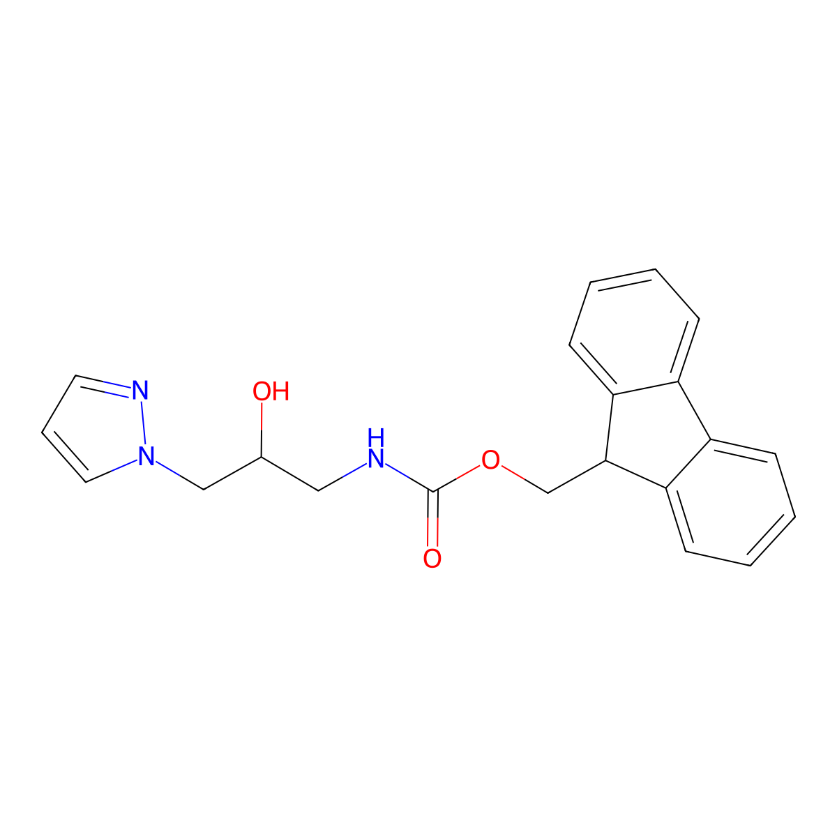 (9H-fluoren-9-yl)methyl N-[2-hydroxy-3-(1H-pyrazol-1-yl)propyl]carbamate molecular structure, CAS 2764000-51-1