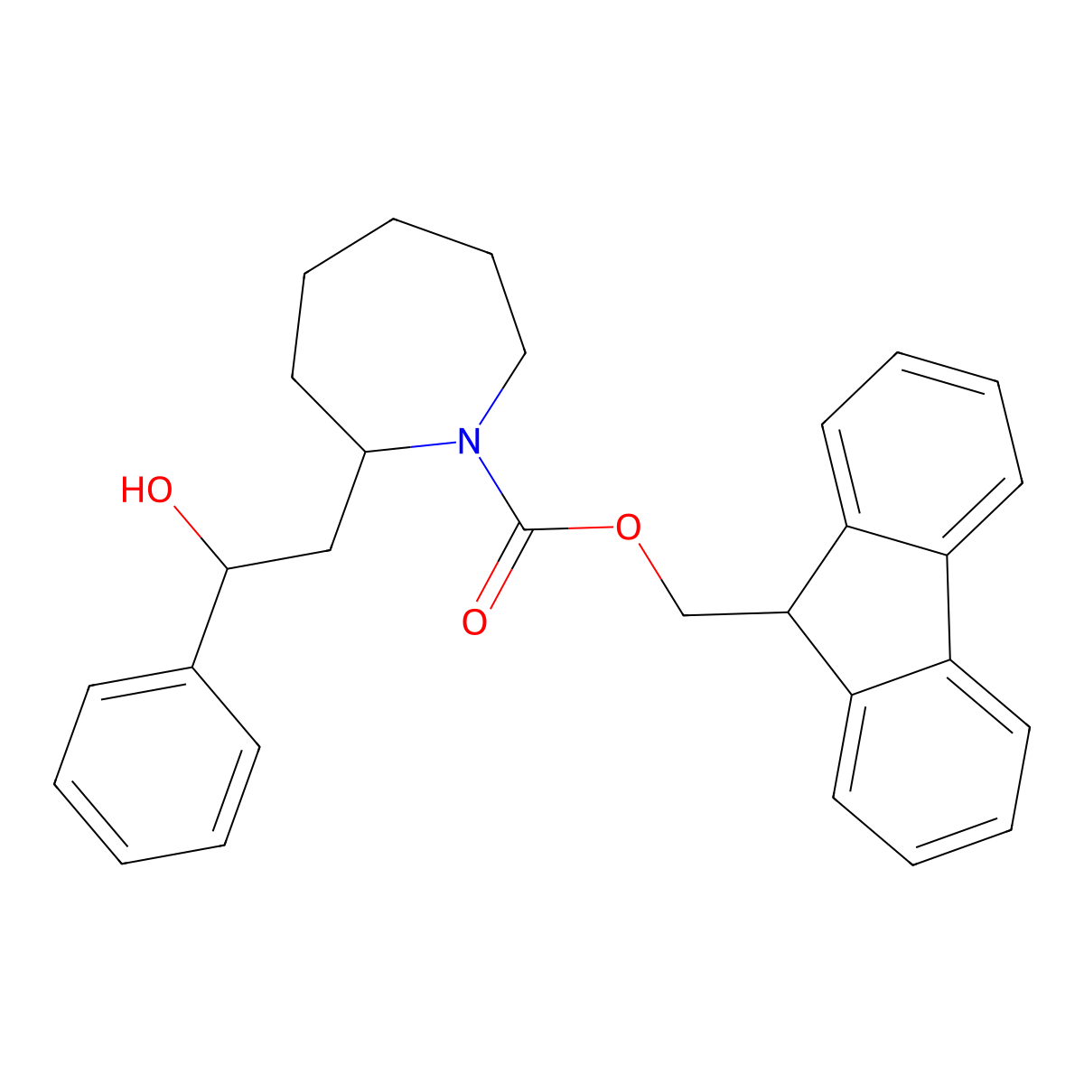 (9H-fluoren-9-yl)methyl 2-(2-hydroxy-2-phenylethyl)azepane-1-carboxylate molecular structure, CAS 2764000-79-3