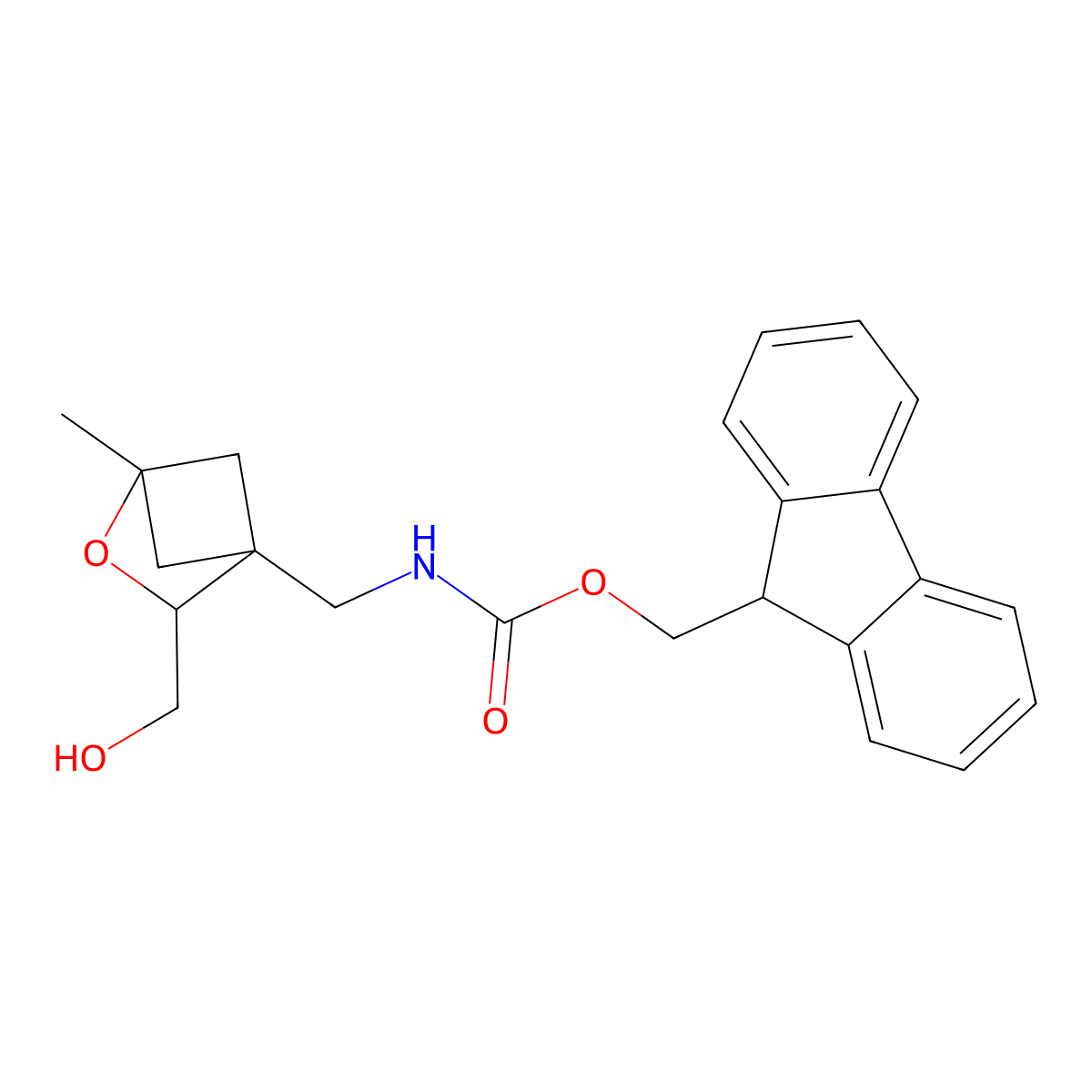 (9H-fluoren-9-yl)methyl N-{[3-(hydroxymethyl)-1-methyl-2-oxabicyclo[2.1.1]hexan-4-yl]methyl}carbamate molecular structure, CAS 2764000-90-8