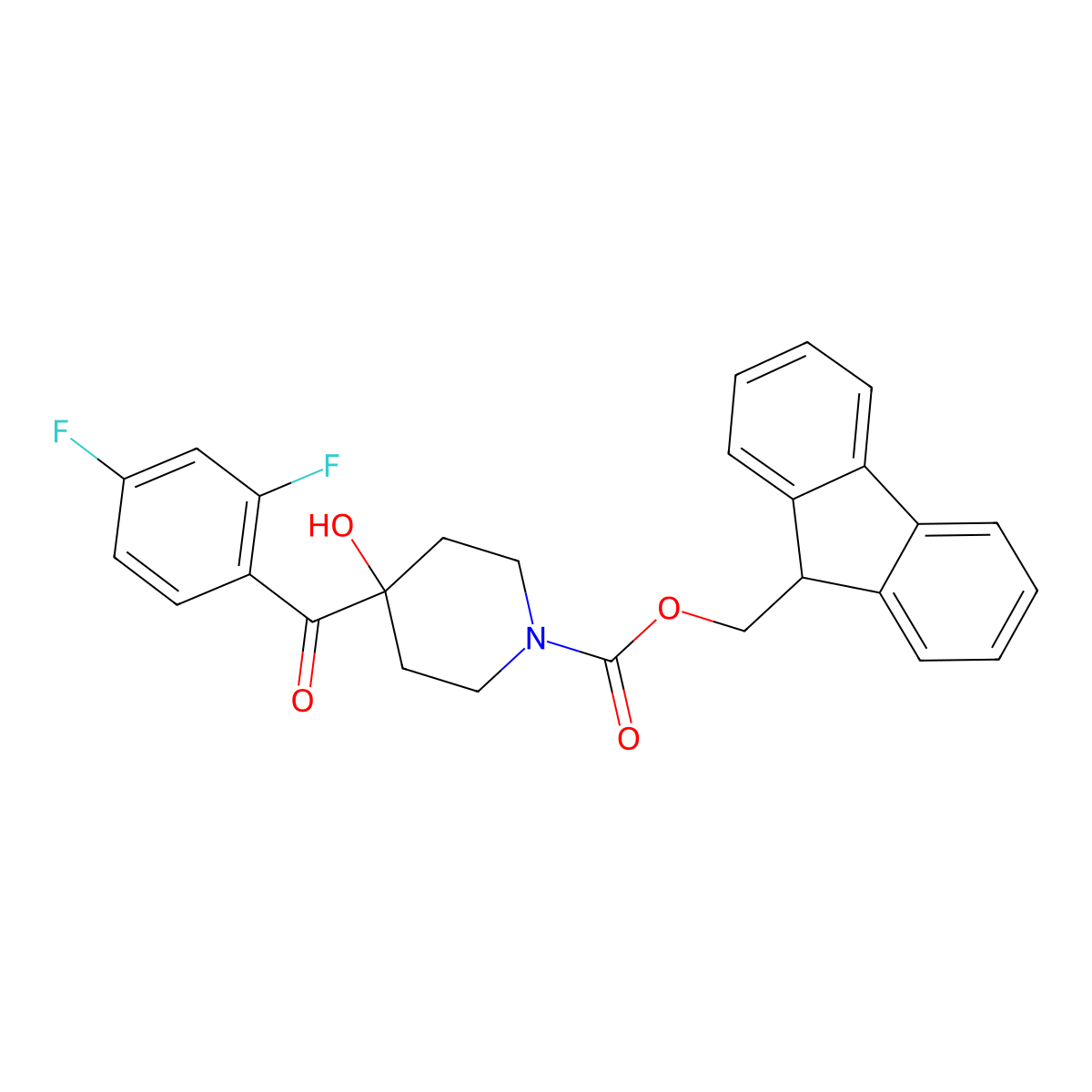 (9H-fluoren-9-yl)methyl 4-(2,4-difluorobenzoyl)-4-hydroxypiperidine-1-carboxylate molecular structure, CAS 2764001-11-6
